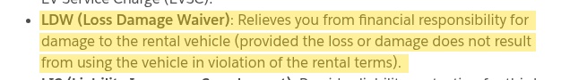 Highlighted excerpt from Hertz's page for: 1. Damage bill? Check your protection and the evidence