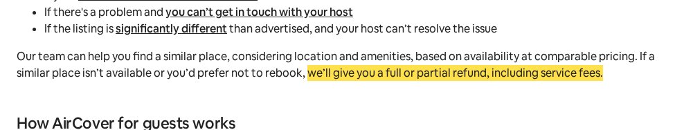 Highlighted excerpt from Airbnb's page for: 3. Service fees count too