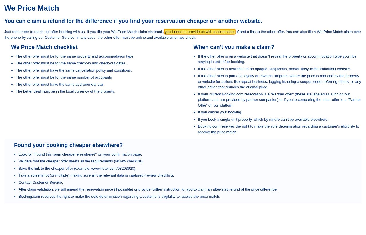 Highlighted excerpt from Booking.com's page for: 2. Send a screenshot and the link