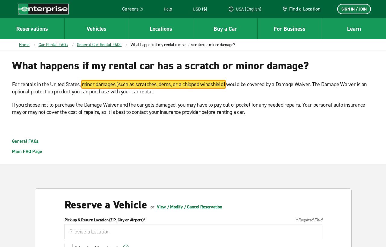 Highlighted excerpt from Enterprise's page for: 1. Damage Waiver covers minor damage