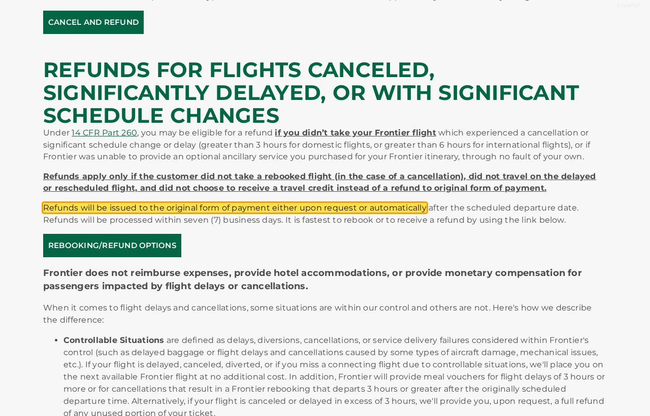 Highlighted excerpt from Frontier Airlines's page for: 2. It goes back to your original payment