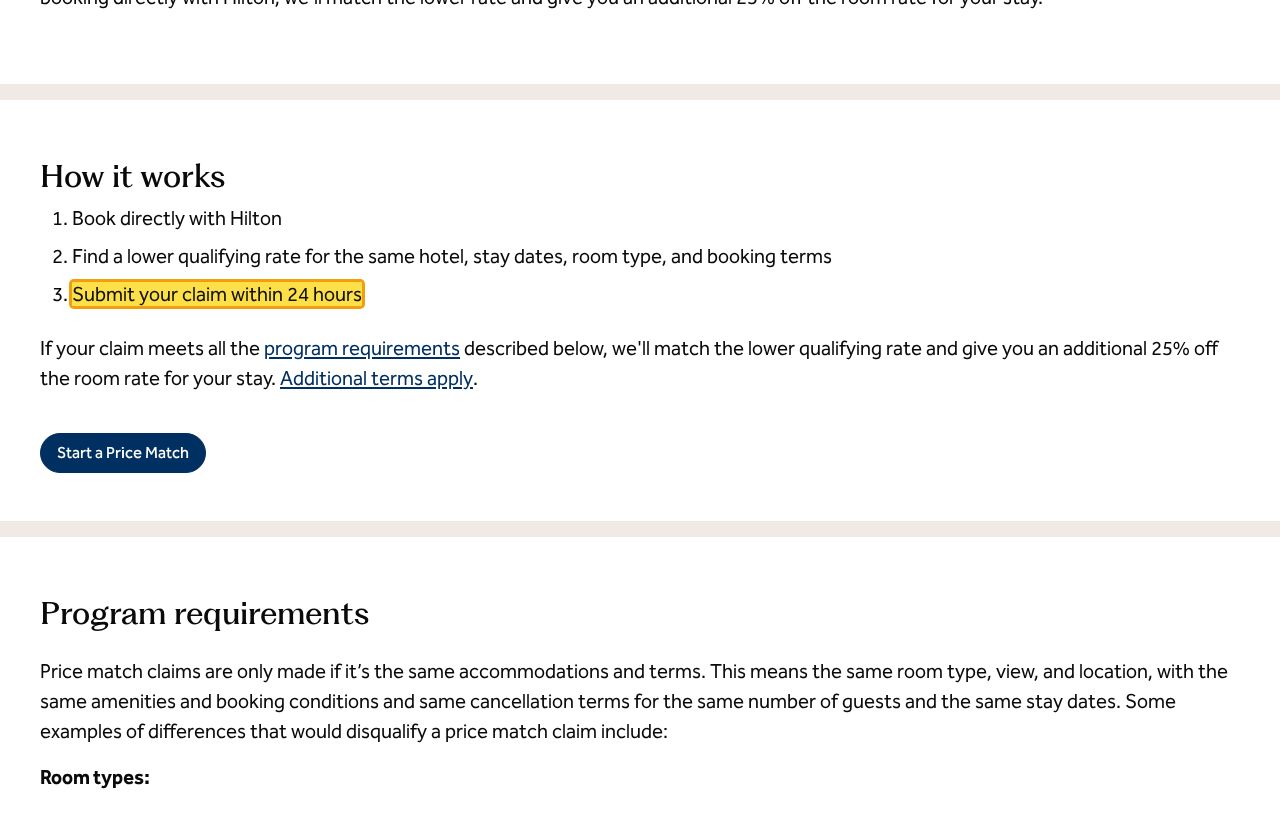 Highlighted excerpt from Hilton's page for: 2. Submit within 24 hours