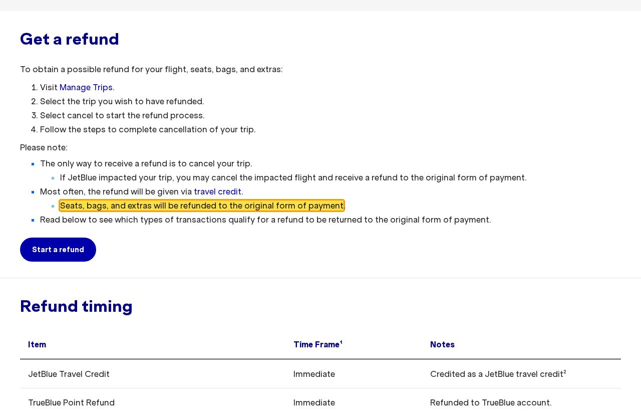 Highlighted excerpt from JetBlue's page for: 2. Seats, bags and extras go back to your card