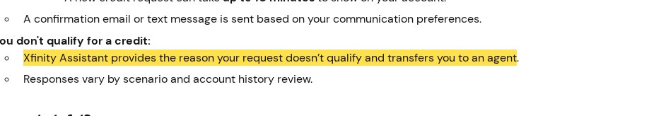 Highlighted excerpt from Xfinity's page for: 2. Turned down? Xfinity hands you to a person